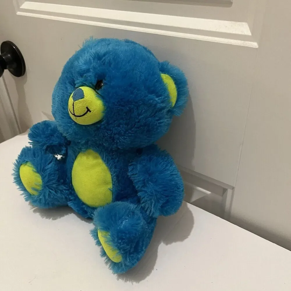 Peek A Boo Teal Blue Lime Green Fuzzy Teddy Bear Plush 10